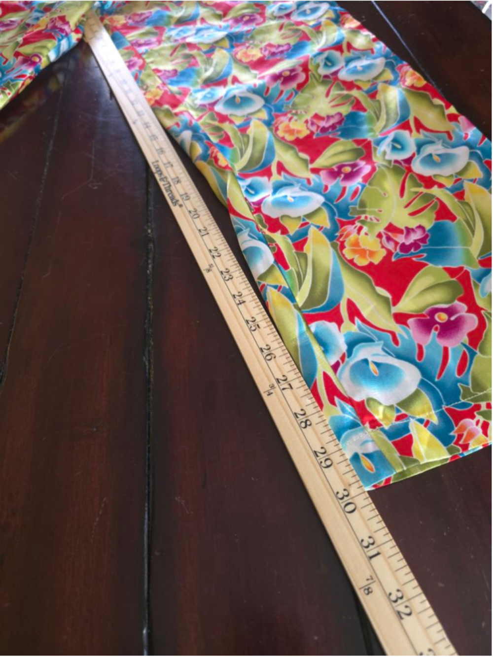 Vintage Miss Fifi Red Green Yellow Satin Floral Pajama Pant and Robe Set Luxe - Picture 8 of 16